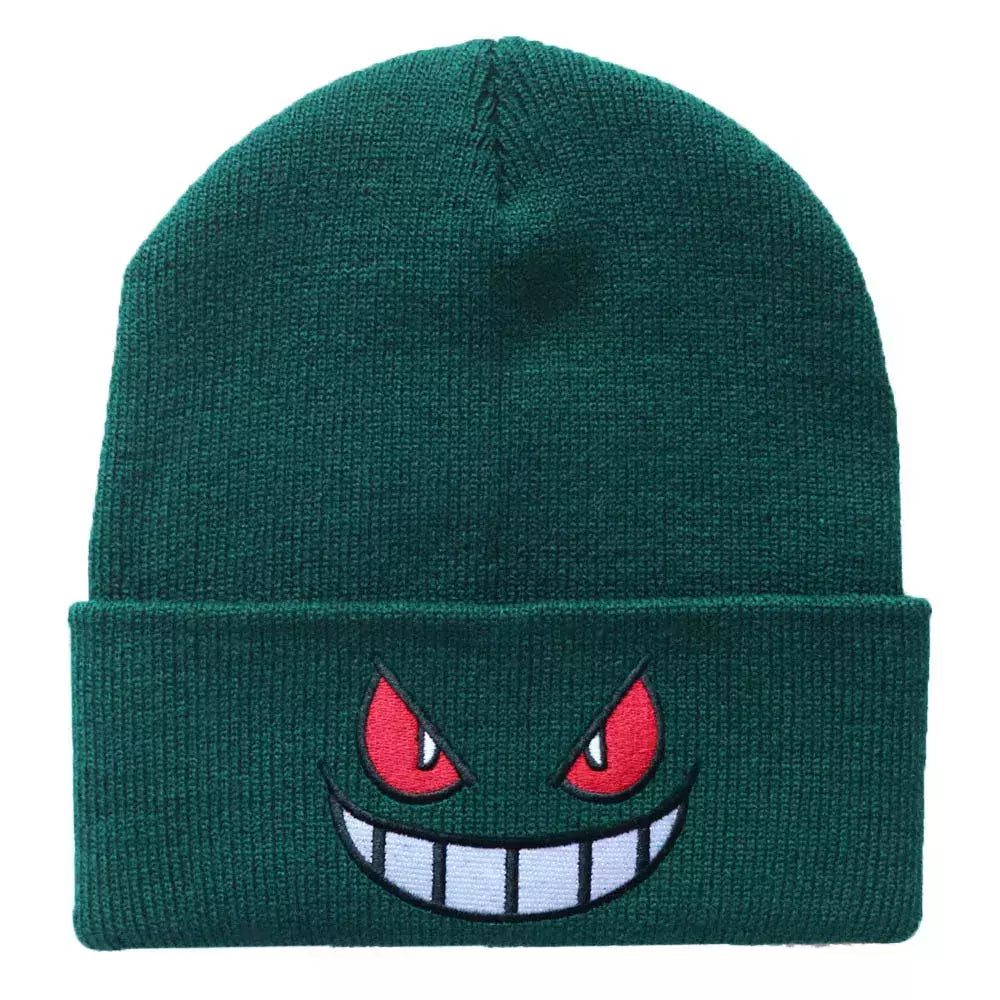 Boca olhos bordados elasticidade desenhos animados gorro inverno manter quente moda outono friso mulher masculino chapéu de malha crânio boné