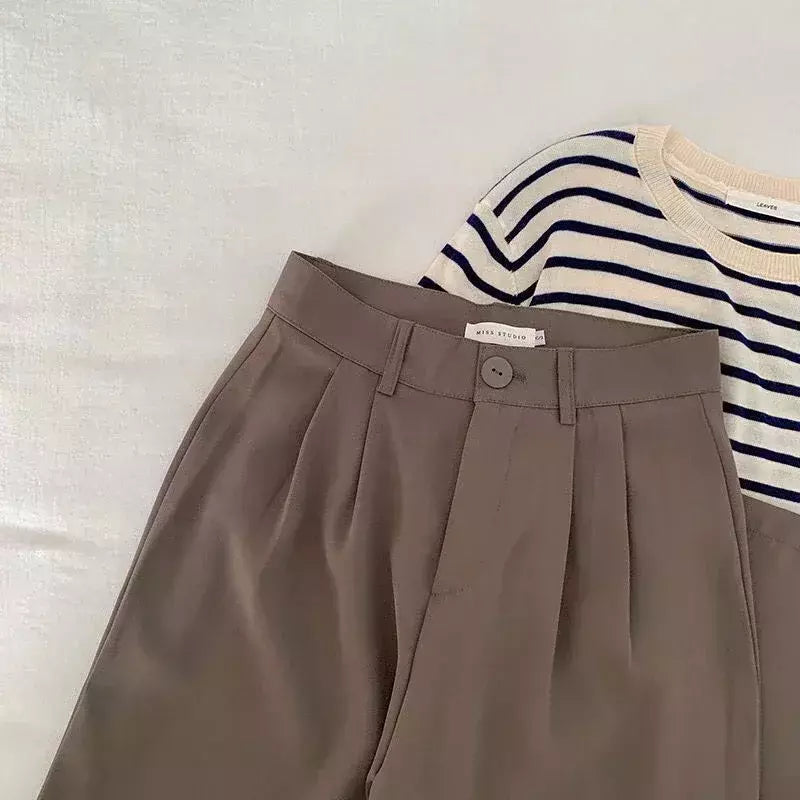 HELIAR-calça feminina de cintura alta, calça reta para senhoras do escritório, botão casual, calça preta solta, nova, outono