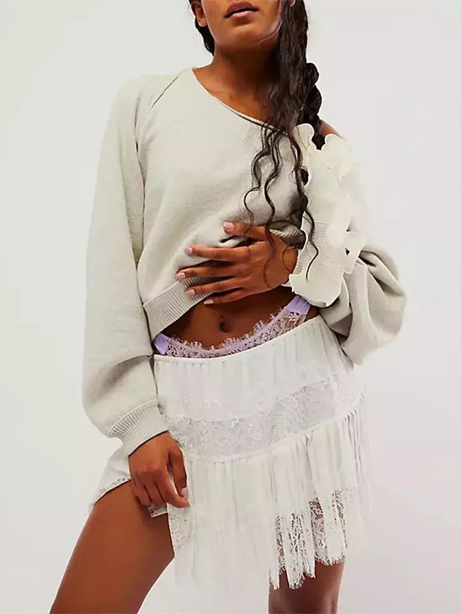 Mini saias plissadas de renda meio deslizamento flowy para mulheres, malha de fadas, floral, ascensão média, camadas, streetwear curto, Y2k