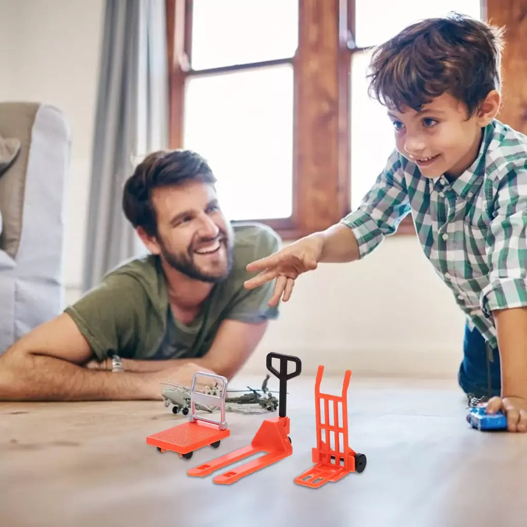 1 conjunto de mini empilhadeira brinquedo mini carrinho de mão plataforma carrinho brinquedo mini construção ferramentas móveis em miniatura carrinho de mão empilhadeira