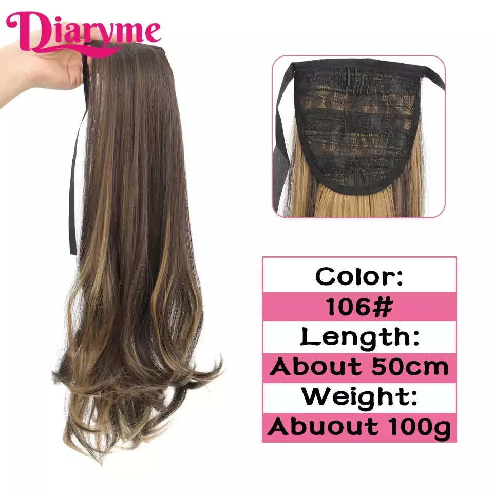 Extensões sintéticas longas do cabelo do rabo de cavalo para mulheres, preto, marrom, reistan do calor, rabo de pônei, cabelo falso, grampo no hairpiece