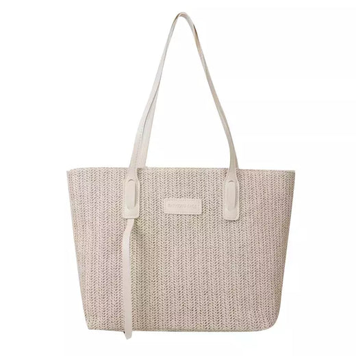 Sacola tecida estilo minimalista para mulheres, grande capacidade, bolsa de praia casual, tecido grama, bolsa de ombro, verão, 1 pc