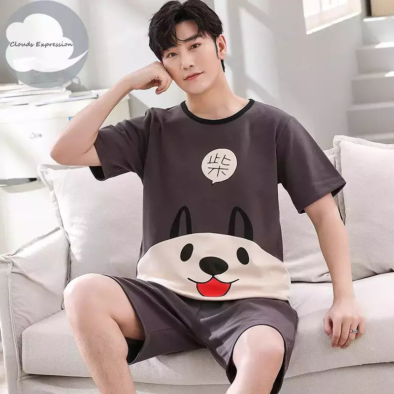 Desenhos animados pato impressão pijama conjuntos para jovens amantes, pijamas de algodão, ternos curtos para casais, moda homewear, verão, 4XL