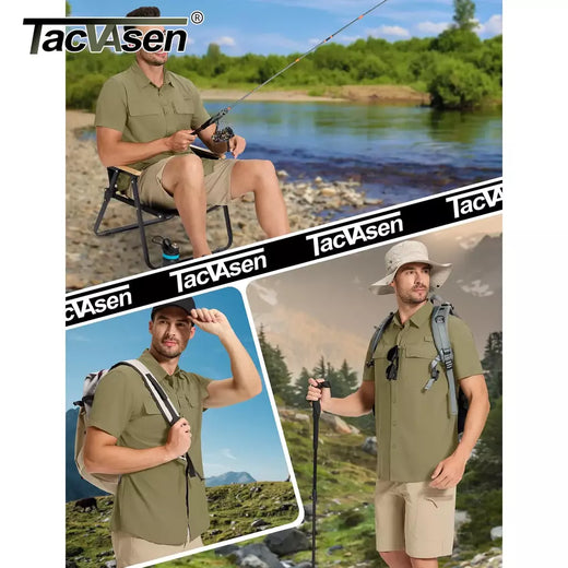 Tacvasen camisas de pesca de secagem rápida upf 50 + proteção solar masculina camisas de manga longa + curta malha respirável caminhadas trabalho camisas de carga