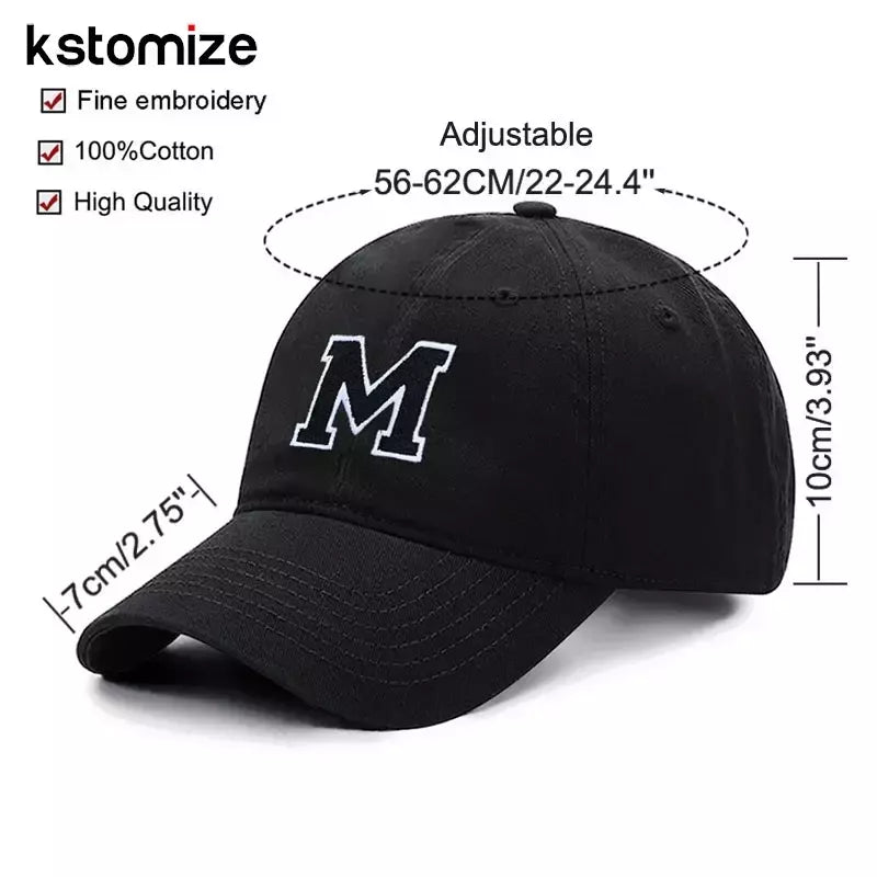 Boné bordado de algodão macio, letra inicial A-Z Snapback Caps para homens e mulheres, elegante equipe esporte viseiras, preto, alta qualidade