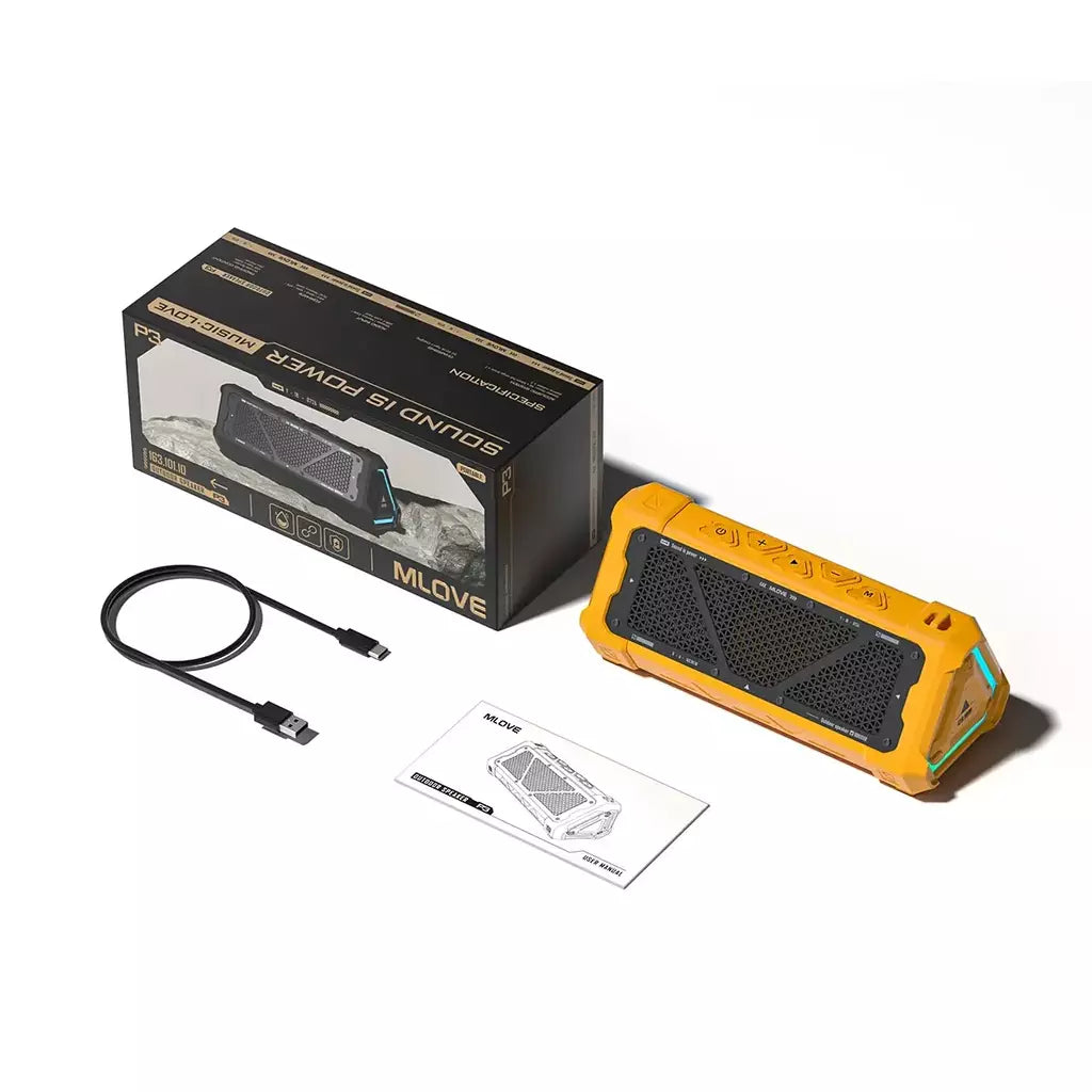 MLOVE P3 Alto-falante Bluetooth externo, alto-falante Bluetooth 5.3 com potência de saída de 40 W, som estéreo IPX7 à prova d'água, cartão Micro SD, luz RGB