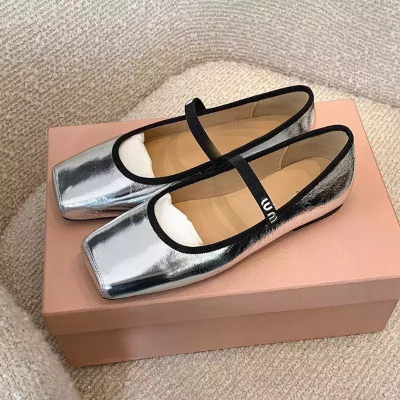 Sapatilhas de couro macio para mulheres, bombas de dedo quadrado, sapatos casuais, sapatos Mary Jane, escritório, trabalho, fina, moda feminina