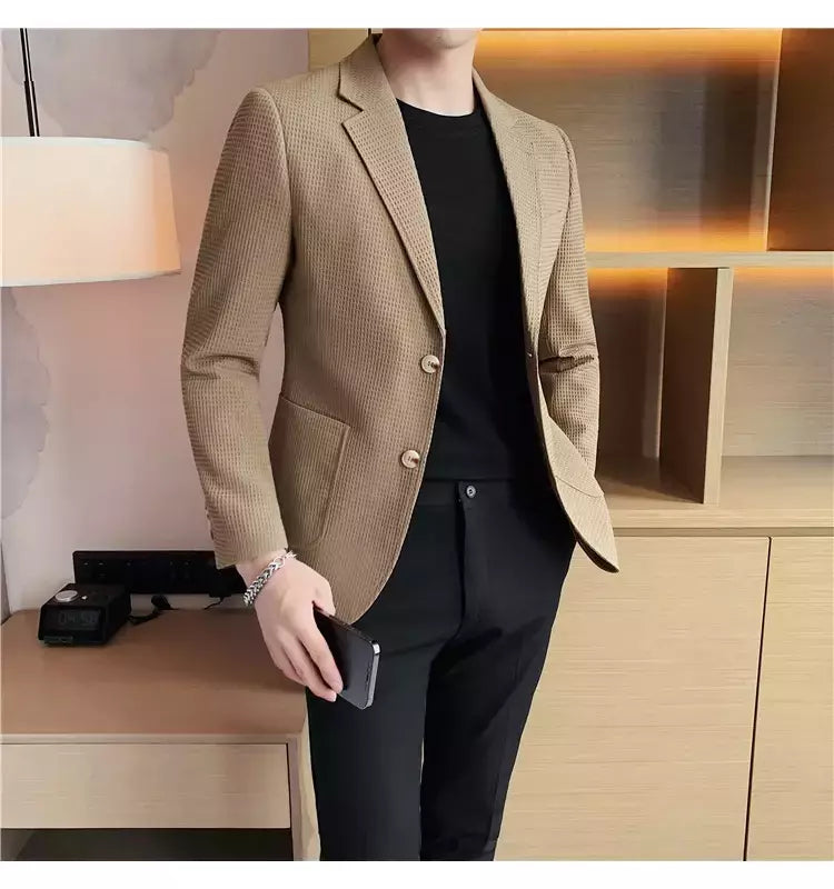 Casaco de peito único masculino, blazer slim fit, blazers grandes, casacos elegantes de luxo, outwear casual coreano para casamento