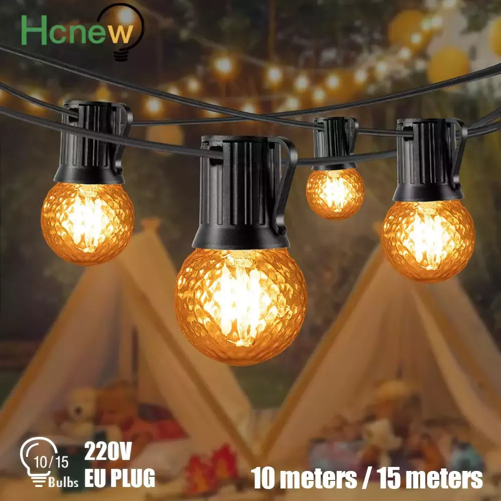 Luz impermeável ao ar livre da corda do bulbo do diodo emissor de luz, luzes da guirlanda, vintage retro, decoração do partido do casamento, luzes do Natal, G40, E27, 1W, 220V