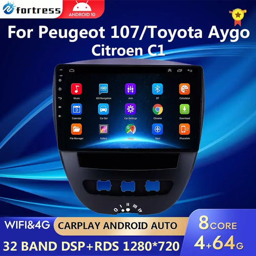 Android 10 2 din reprodutor multimídia do carro para peugeot 107 toyota aygo citroen c1 2005-2014 unidade principal estéreo navegação gps bt wifi