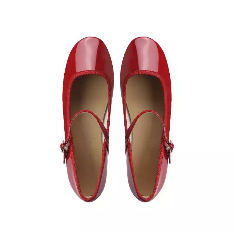 Sapatilhas Mary Jane para mulheres, sapatilhas de couro brilhante, dedo do pé redondo, sapatilhas femininas, dança, bola, nupcial, casamento