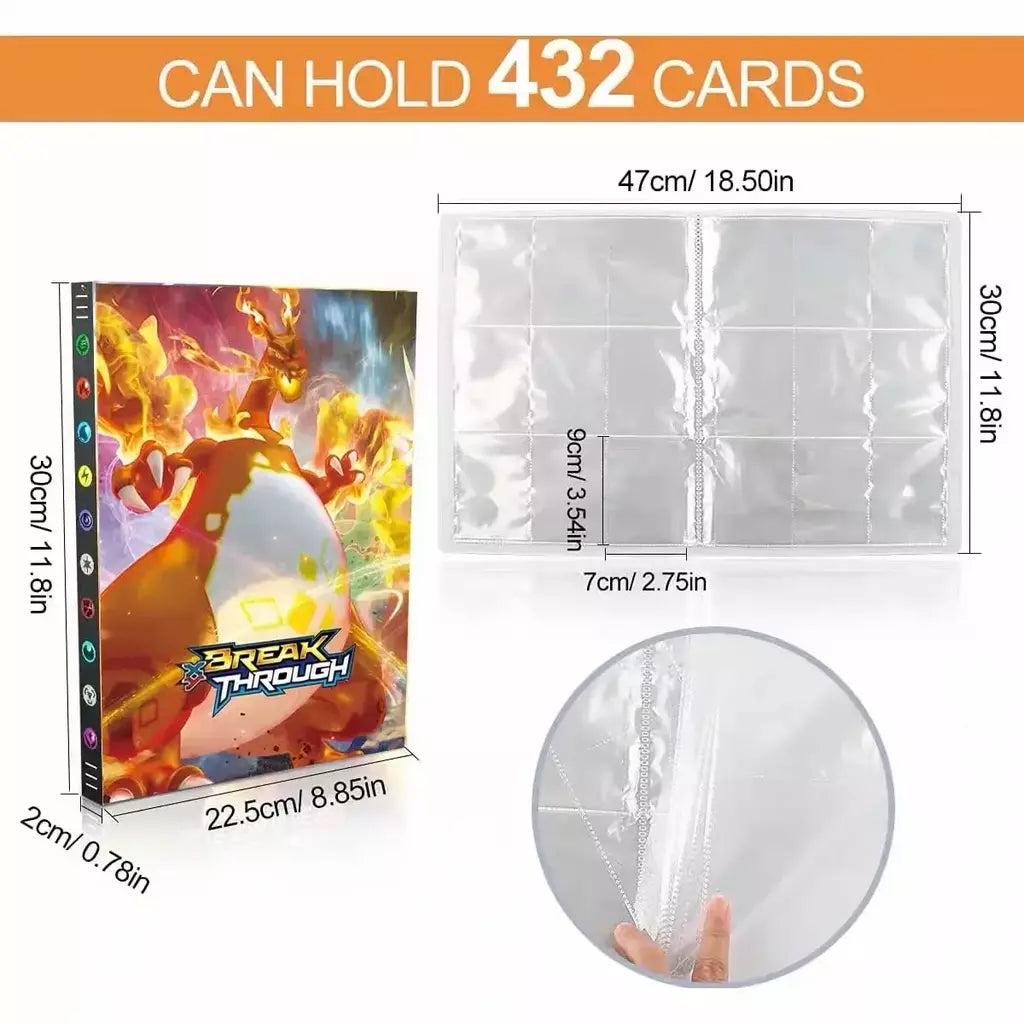 Álbum de cartões 4/9 protetor 240/540 pçs cartão livro mapa carta titular pasta dos desenhos animados charizard mewtwo vmax gx cartões coleção pasta