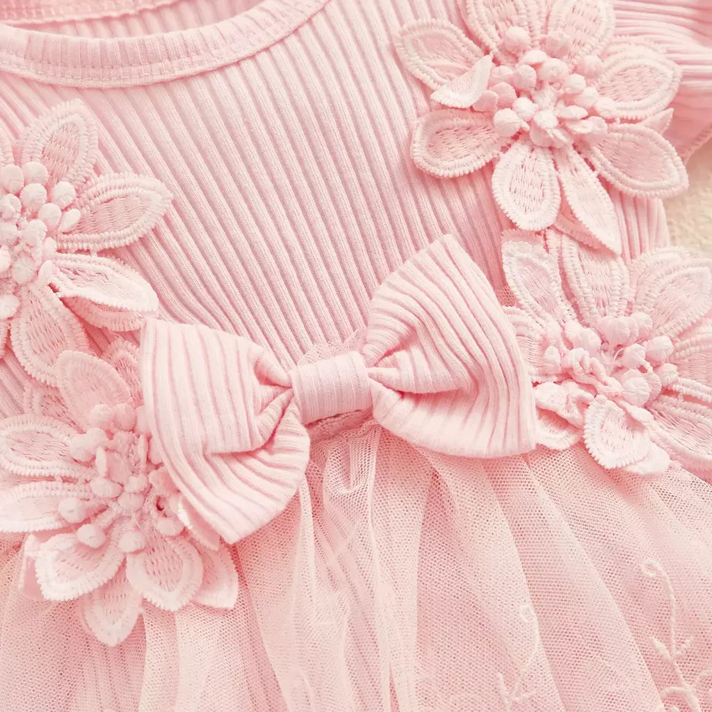 3d flor verão bebê meninas macacão princesa malha roupas recém-nascidos rendas retalhos plissado bodysuit vestido bandana crianças roupas