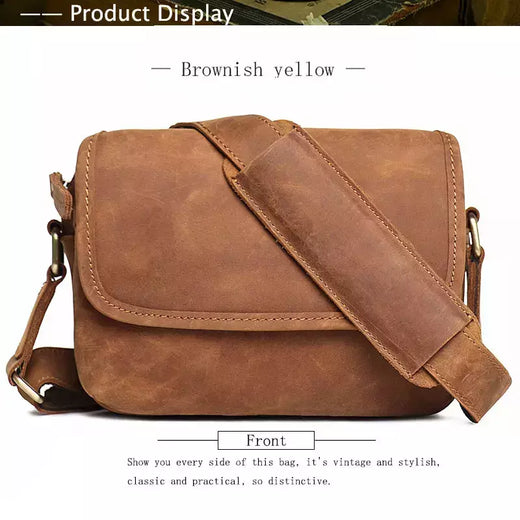 Bolsa de ombro retrô de couro genuíno masculina, grande capacidade, bolsa transversal diagonal, bolsa pequena para iPad, cavalo louco