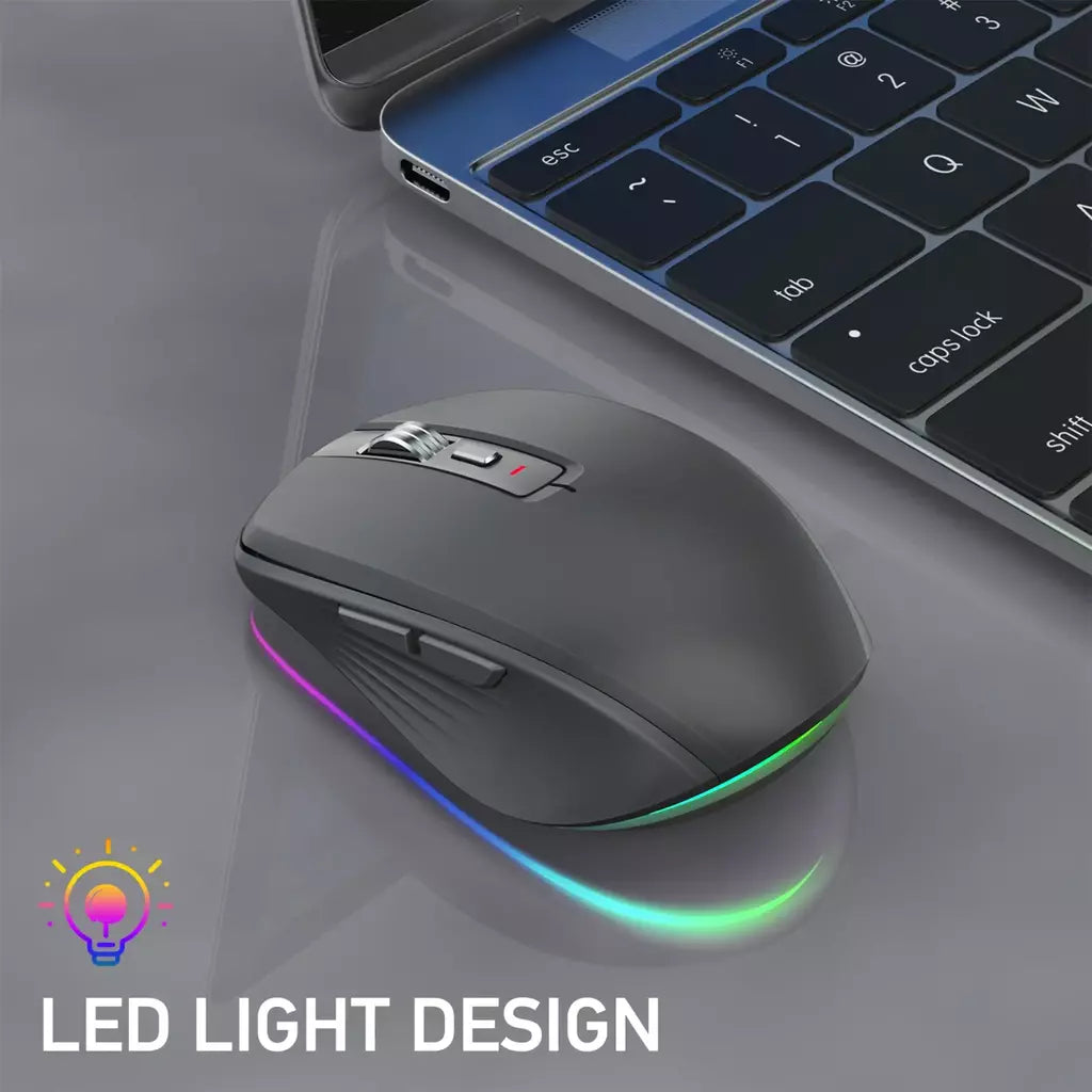 Mouse sem fio de modo duplo USB2.4G + BT5.1 Tipo-C Mouse para jogos recarregável Design ergonômico 2400 DPI com mouse de luz RGB
