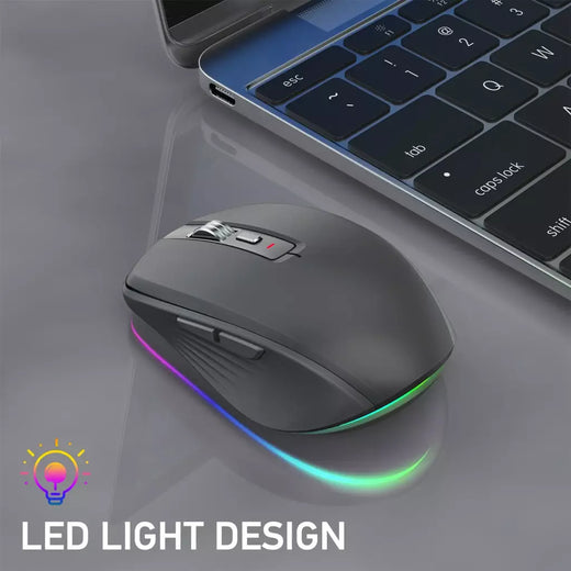 Mouse sem fio de modo duplo USB2.4G + BT5.1 Tipo-C Mouse para jogos recarregável Design ergonômico 2400 DPI com mouse de luz RGB