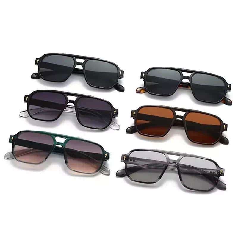 SHAUNA-Retro Double Bridges Square Sunglasses para homens e mulheres, gradiente tons, designer de moda, rebites óculos de sol, UV400