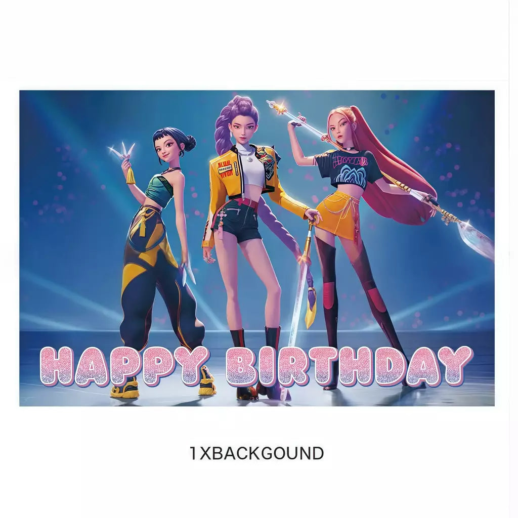 Conjunto de talheres para decoração de festa de aniversário, caçadores de demônios, copo, prato, guardanapo, banner, balão, meninas, coreano, kpop, anime, suprimentos de festa, decoração