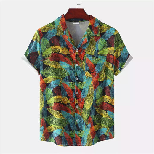 Camisa de praia de manga curta masculina, tops florais soltos, roupa de secagem rápida, estampa havaiana flamingo, férias à beira-mar