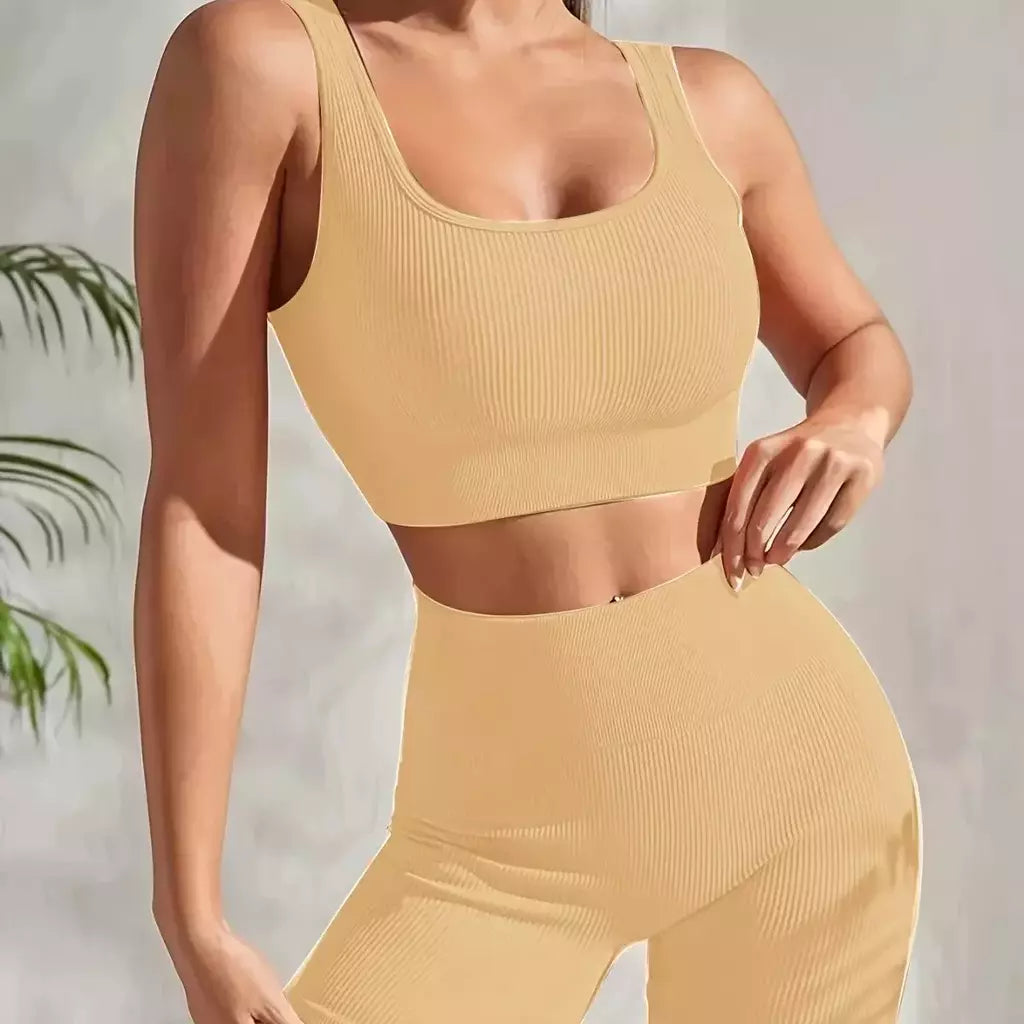 Terno de Yoga Esportivo de Secagem Rápida para Mulheres, Fitness Wear, Rosqueado, Shorts Apertados, Roupas de Treino Apertadas, Pêssego, Clássico