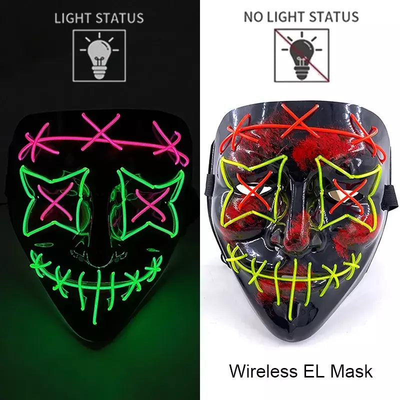 Neon sem fio led máscara de purga brilho no escuro cosplay máscara de terror halloween masquerade festa máscaras brilhantes engraçado vestir-se