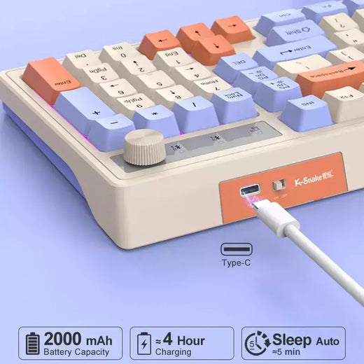 Teclado sem fio multifuncional, Luz do arco-íris, 2.4G, Bluetooth, Conexão de modo duplo, Adequado para computador e laptop, 98 teclas