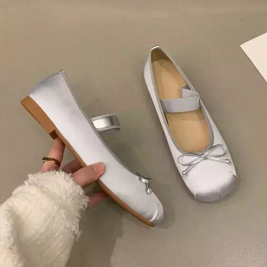 Sapatos de balé de seda cetim de luxo para mulheres, clássico quadrado toe, gravata borboleta, elástico, bailarina para senhoras, sapatos macios