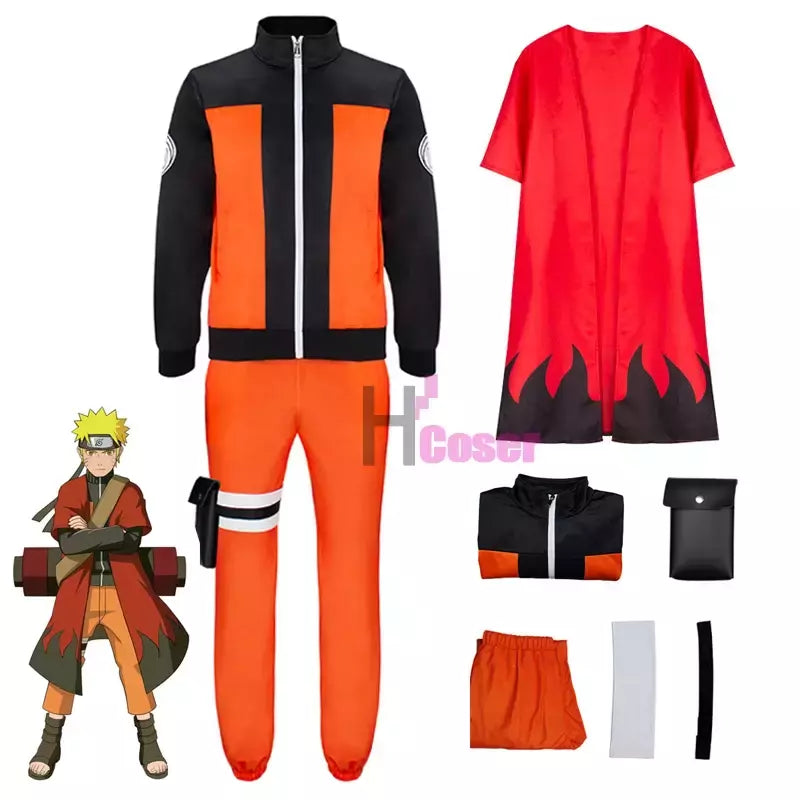 Anime uzumaki cosplay traje ninja adulto versão capa calças superiores saco de perna unisex jaqueta manto dia das bruxas natal presente de ano novo