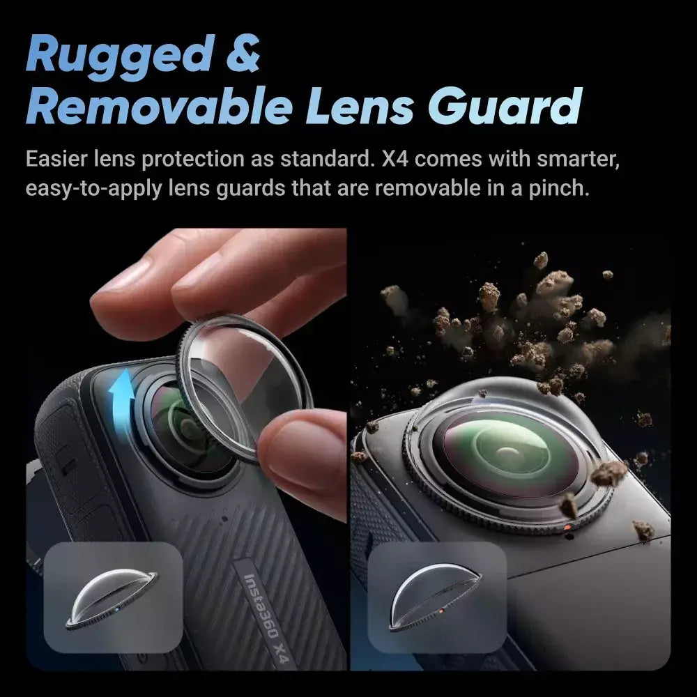 Insta360 X4 - Câmera de ação 360 à prova d'água 8K, vídeo grande angular 4K, bastão de selfie invisível, último de 135 minutos, protetores de lente removíveis,