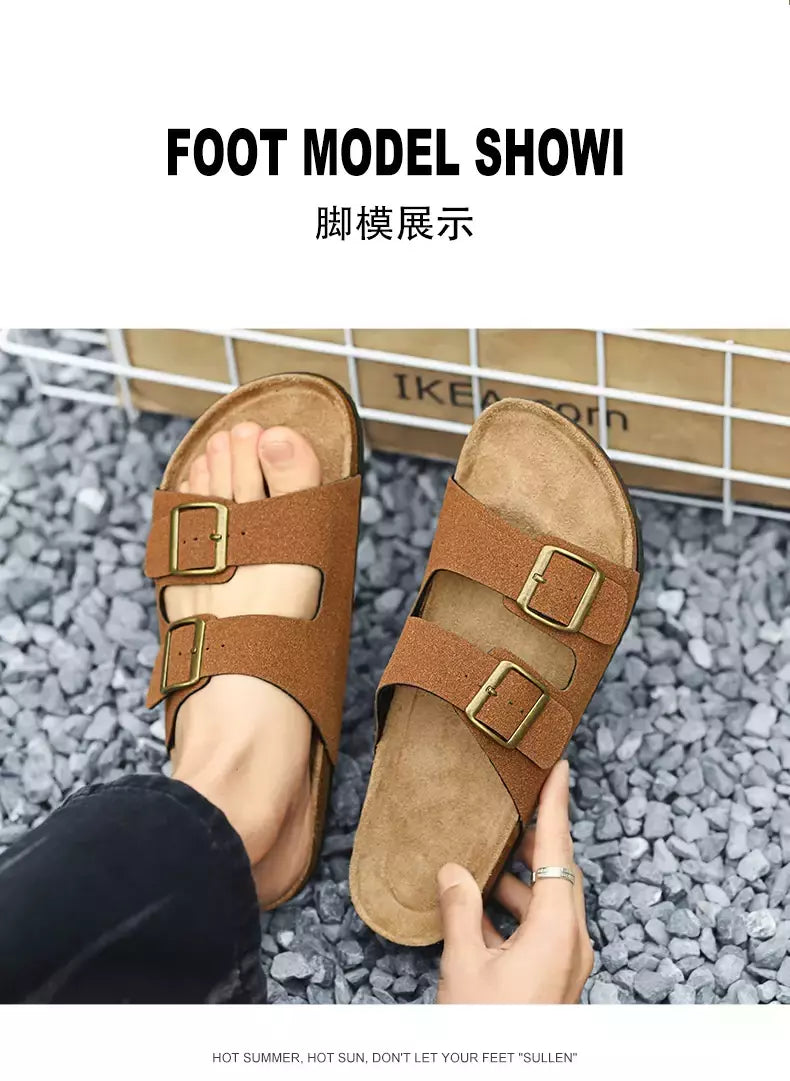 Sandálias masculinas de couro para praia, chinelo confortável, sapatos de marca original, verão 2022