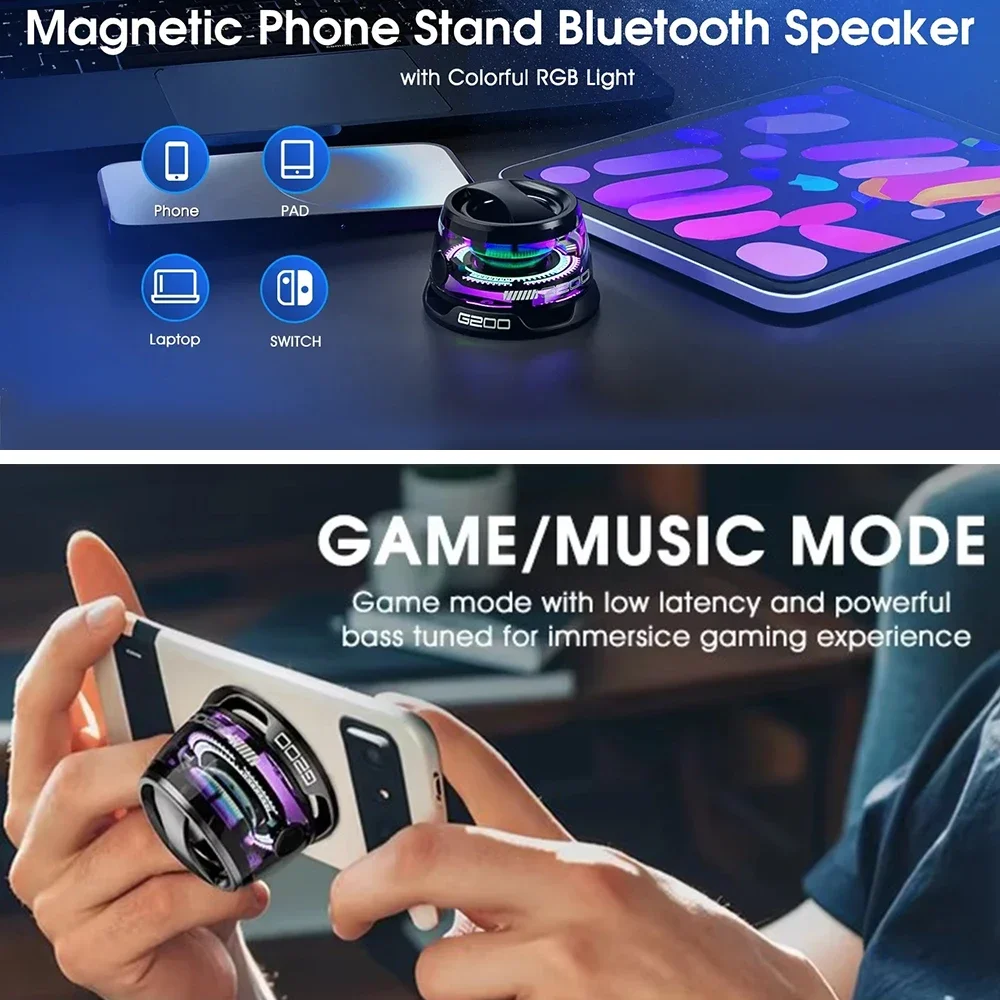 Portátil mini viagem estéreo ao ar livre magnético bluetooth alto-falante rgb iluminação alto-falante magnético bt5.3 suporte do telefone para ios