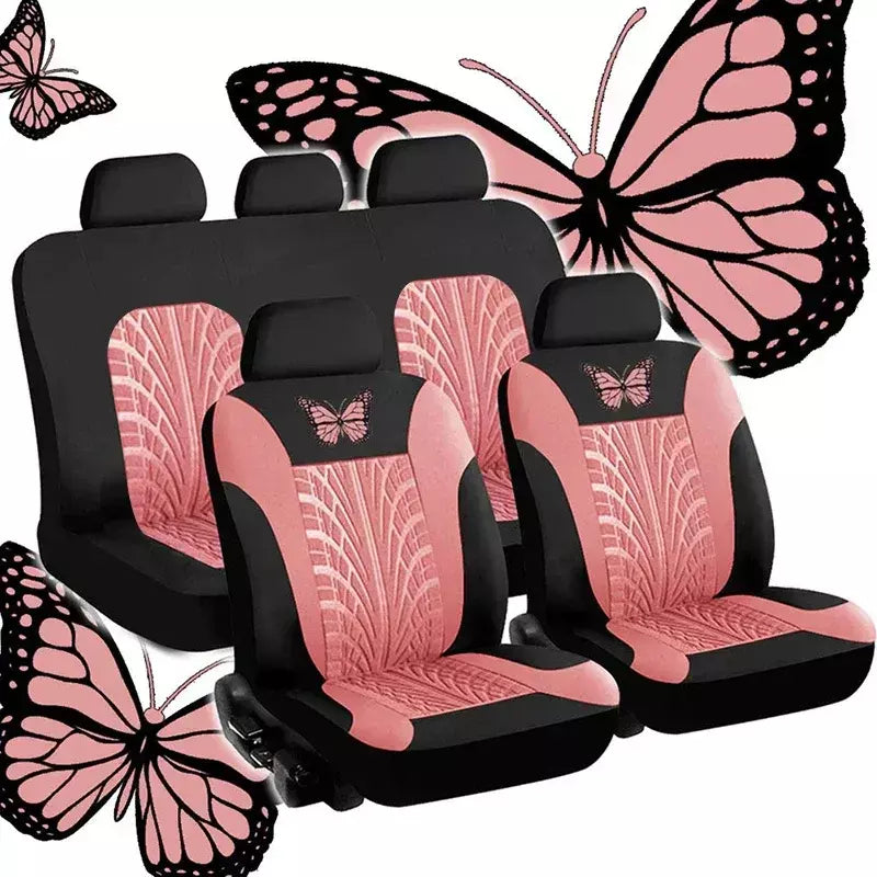 Conjunto completo de capa de assento de carro, conjunto universal de capa de assento de carro bordado com padrão de borboleta