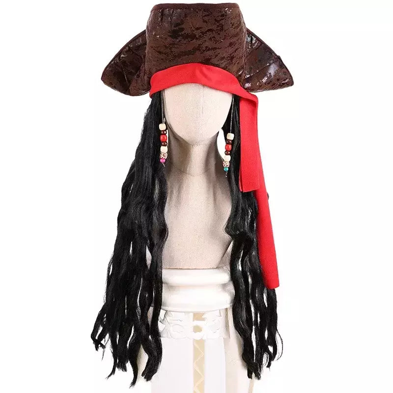 Adulto masculino caribe pirata chapéu peruca halloween palco desempenho pirata capitão traje peruca acessórios de festa jack sparrow peruca