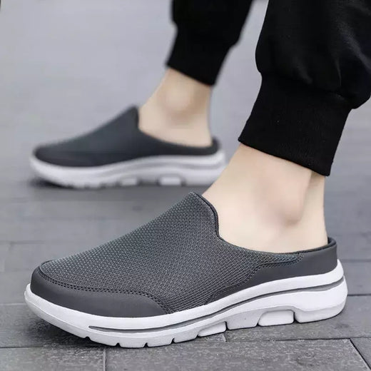 Mocassins de malha casuais masculinos, cor sólida, sapatos de encalço, flats de casal de verão, meio chinelos, tamanho grande