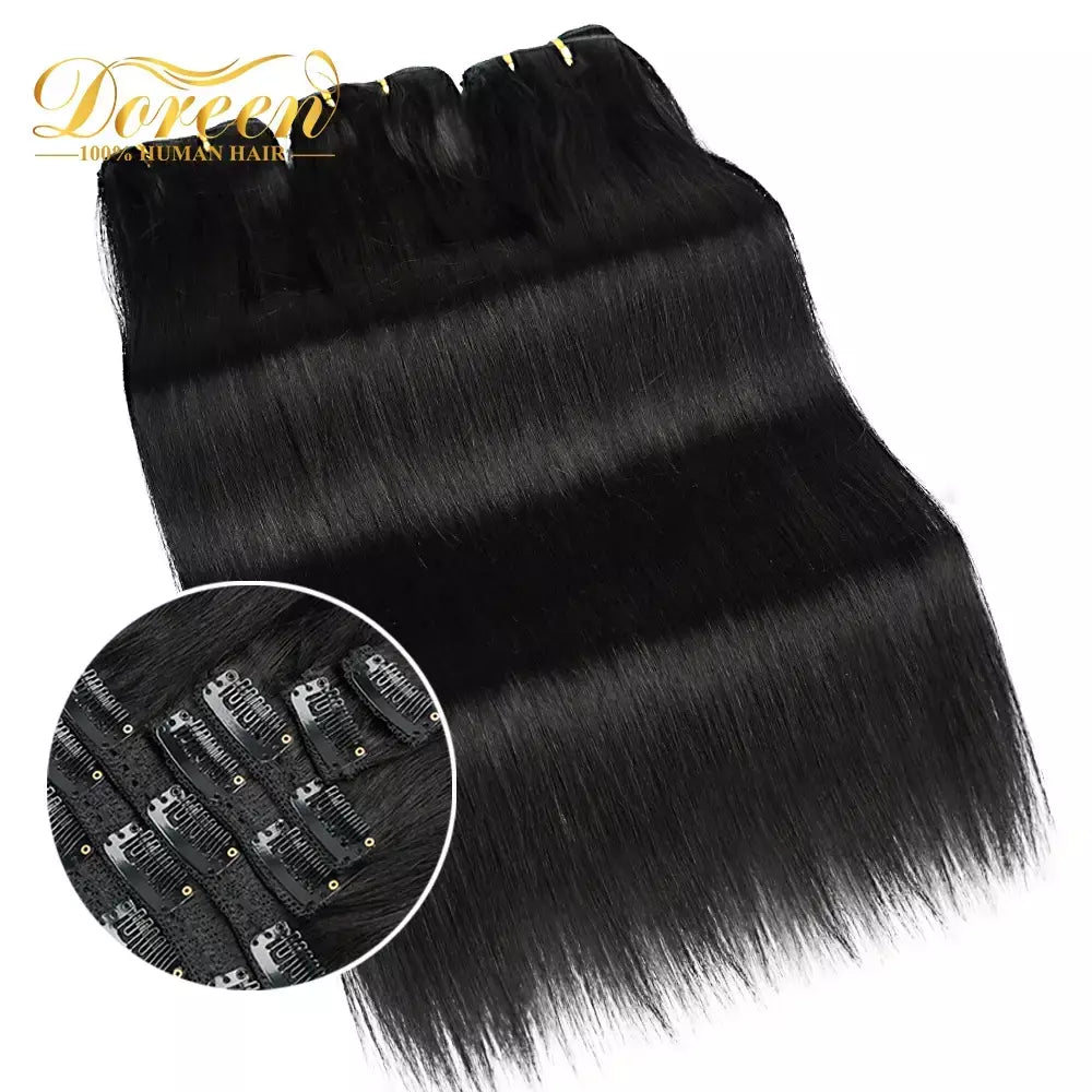 Doreen 160g 200g 240g série de volume máquina brasileira remy clipe reto em extensões de cabelo humano cabeça cheia 10 pçs 16 a 24 Polegada