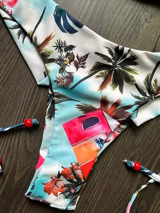 OIINAA-maiô sexy para mulheres, moda praia estampa halter, conjunto de biquíni com renda, maiô verão, moda praia sexy com cordão, 2 peças