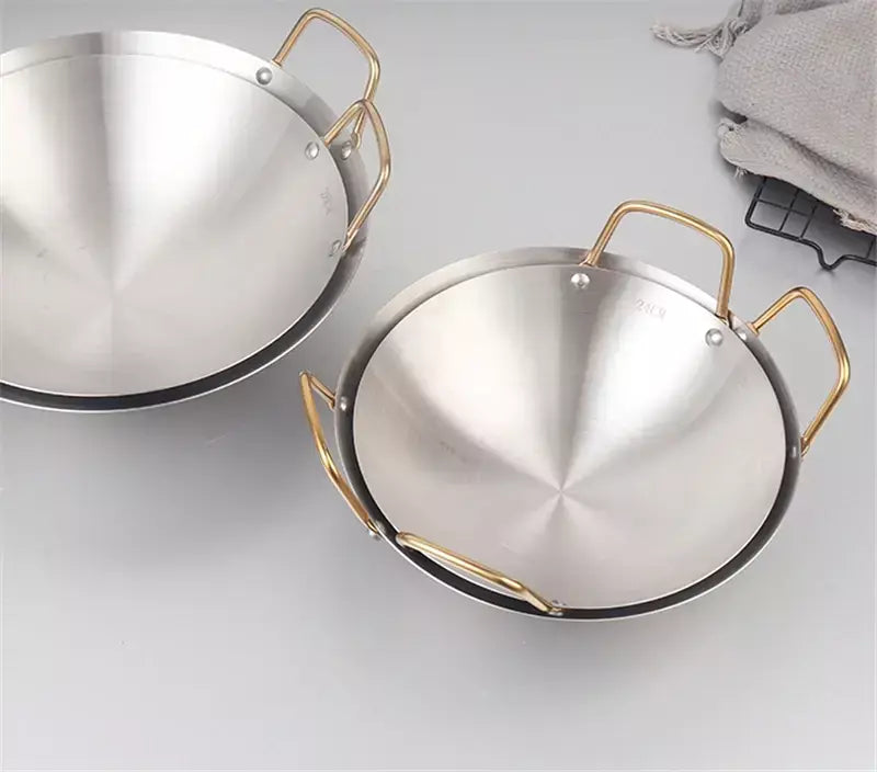 Panela Seca De Aço Inoxidável Espessada, Panela Antiaderente Doméstica, Fornalha De Álcool De Orelha Dourada, Hotpot Pequeno