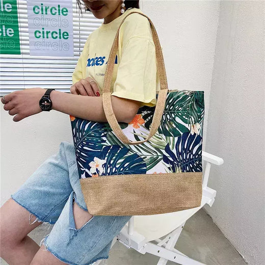 Bolsa de lona dobrável para mulheres, impressão de flores, grafite, bolsa de ombro, casual, tamanho grande, moda feminina