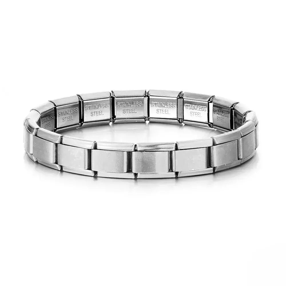 Moda praça itália pulseiras de aço inoxidável para mulheres homens hiphop metal italiano módulos stretchable presente festa aniversário jóias