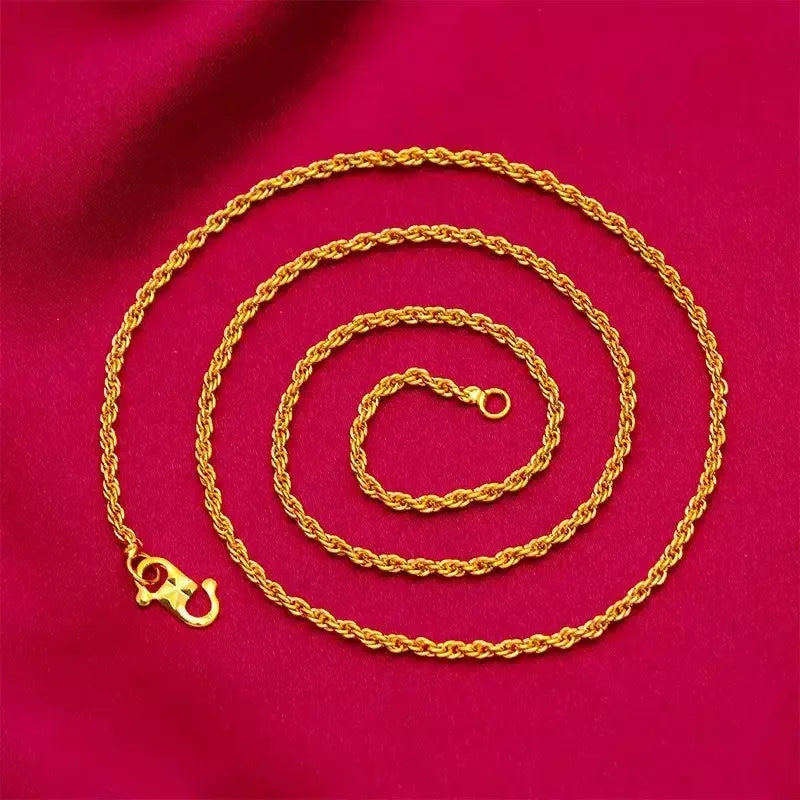Feminino 9999 24k ouro real massa frita torção corrente colar de ouro moda massa frita torções colar de jóias de ouro