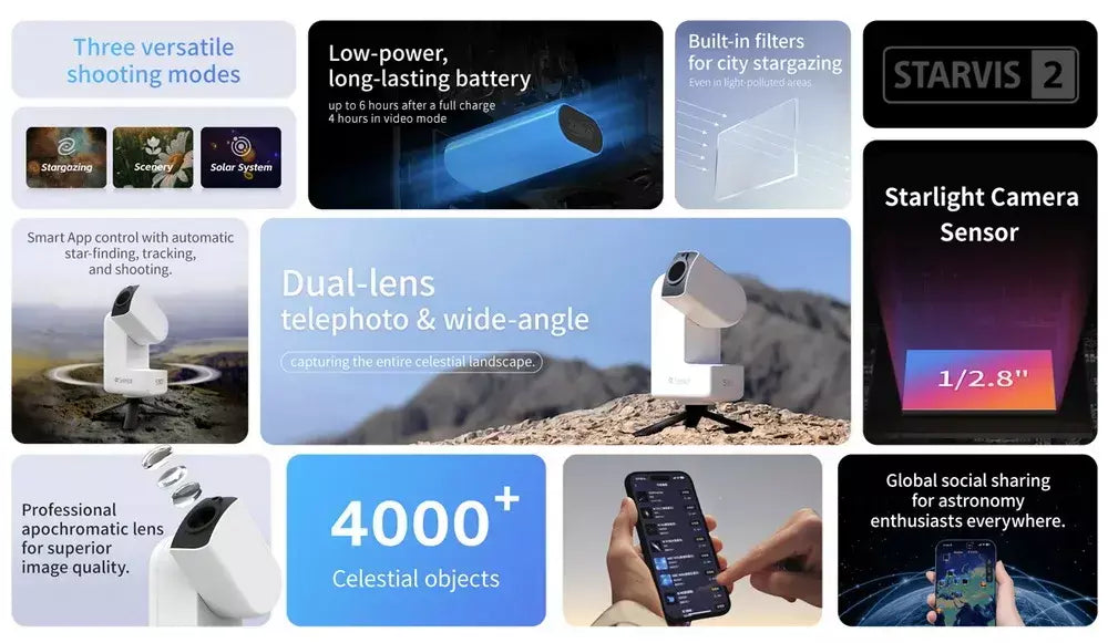 Seestar S30 Telescópio Astronômico Inteligente Localizador Automático de Estrelas para Adultos e Crianças HD Profissional