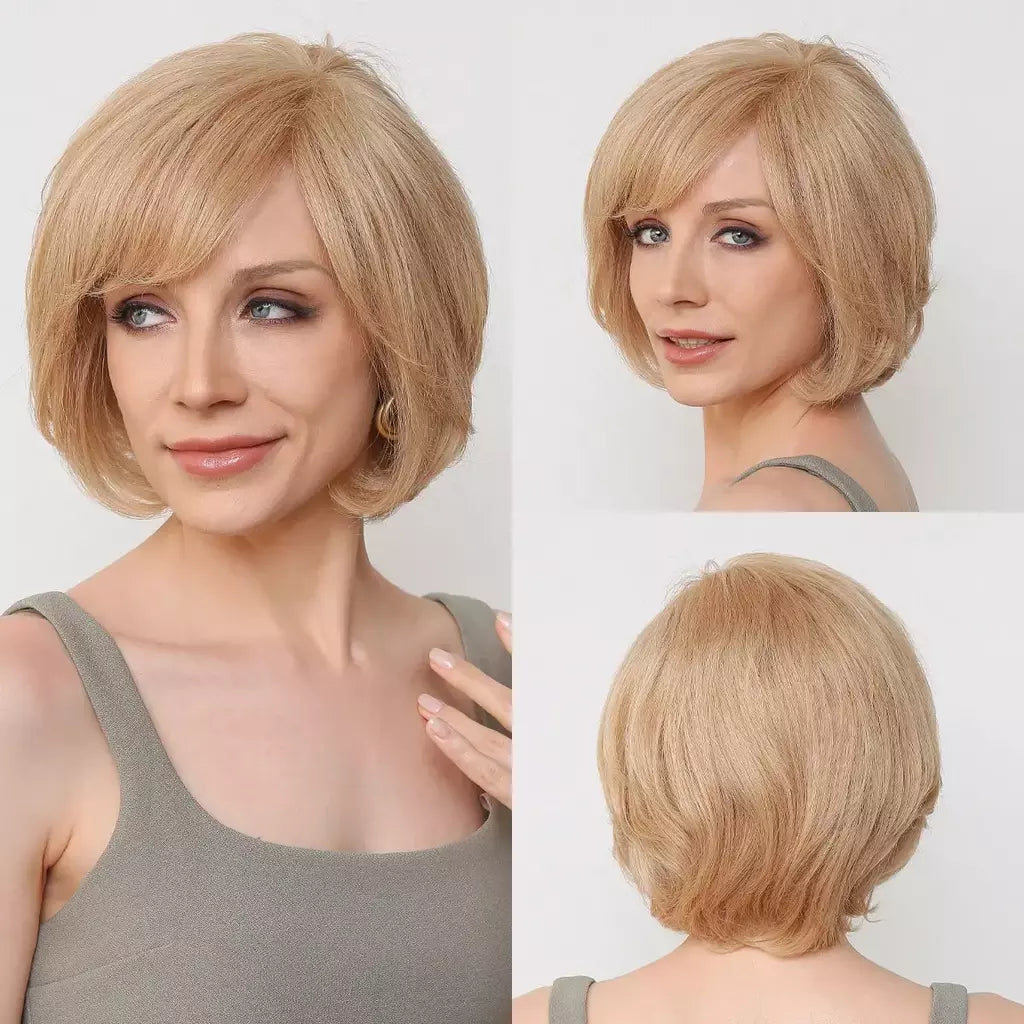 Marrom loira mista ombre cabelo humano perucas dianteiras do laço curto ondulado bob cabelo glolden loira remy peruca de cabelo humano para branco feminino diariamente