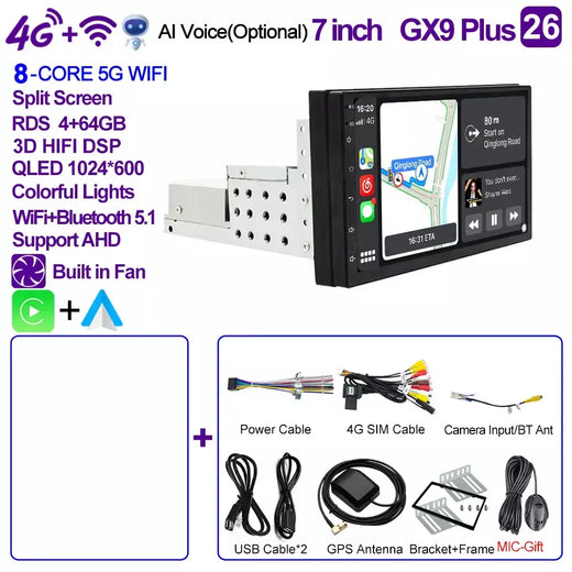 Caixi 7 ''9'' 10 ''8 núcleo android 1din multimídia carro carplay navegação universal gps 1 unidade central din rádio automático áudio estéreo dvd