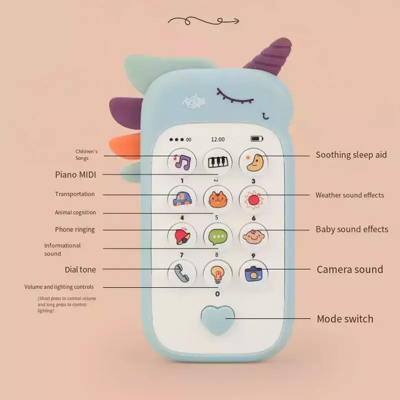 Baby's Music Sound Phone Brinquedo, telefone, dormindo, mordedor, simulação, infantil, educação precoce, presentes para crianças