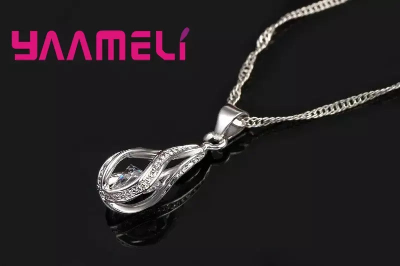 Gota de água quente cz 925 prata esterlina banhado conjunto de jóias para mulheres pingente colar brincos de argola festa de casamento ketey anel