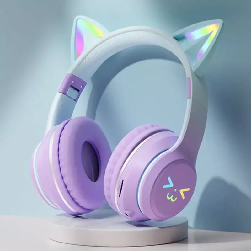 Orelhas de gato fone de ouvido rgb luz sorriso rosto tws fone de ouvido gradiente novo fone de ouvido rosa menina presente adequado para qualquer telefone