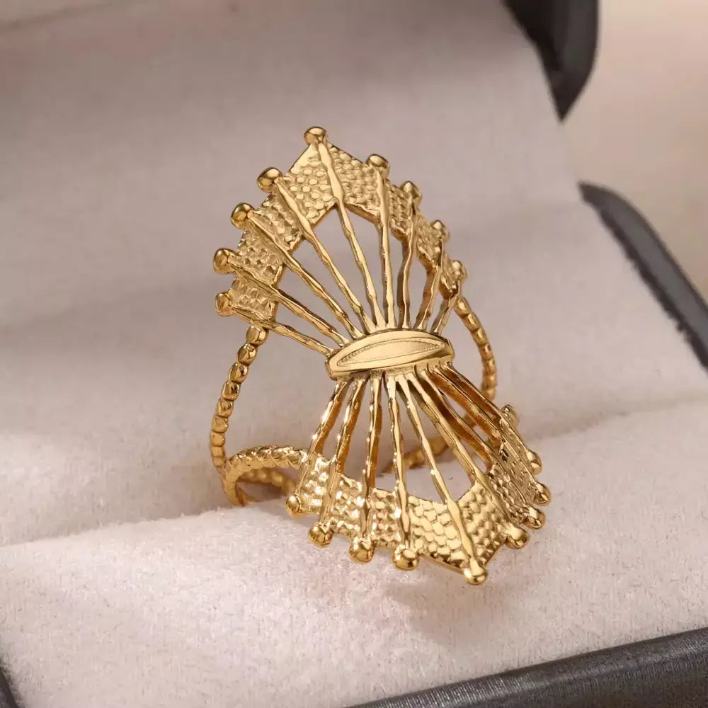 Anéis geométricos de zircônia de aço inoxidável para mulheres luxo mau olhado cor dourada ajustável na moda casamento estética jewerly presente
