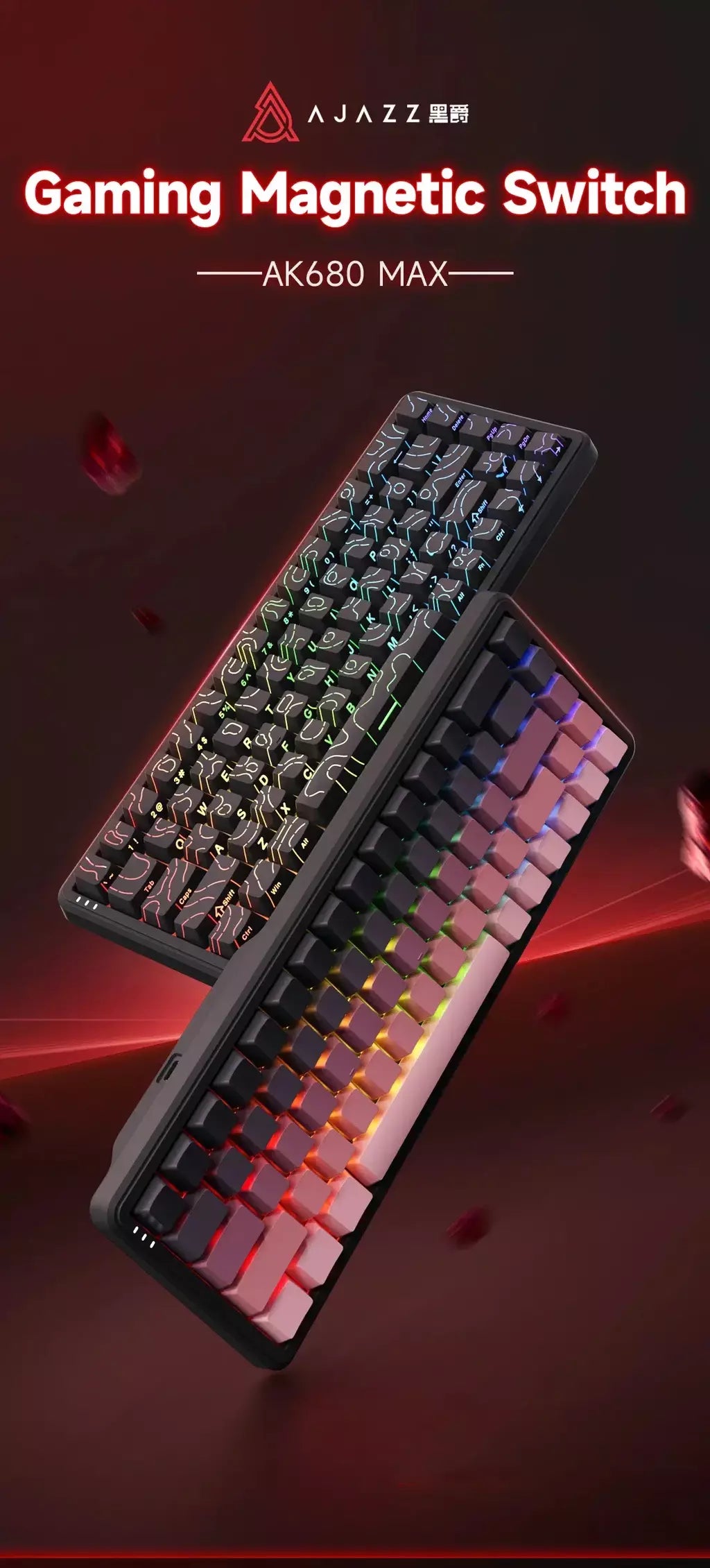 Ajazz ak680 max interruptor magnético com fio teclado mecânico troca quente 8k taxa de pesquisa rgb personalizado jogos keybaord pc e-sports