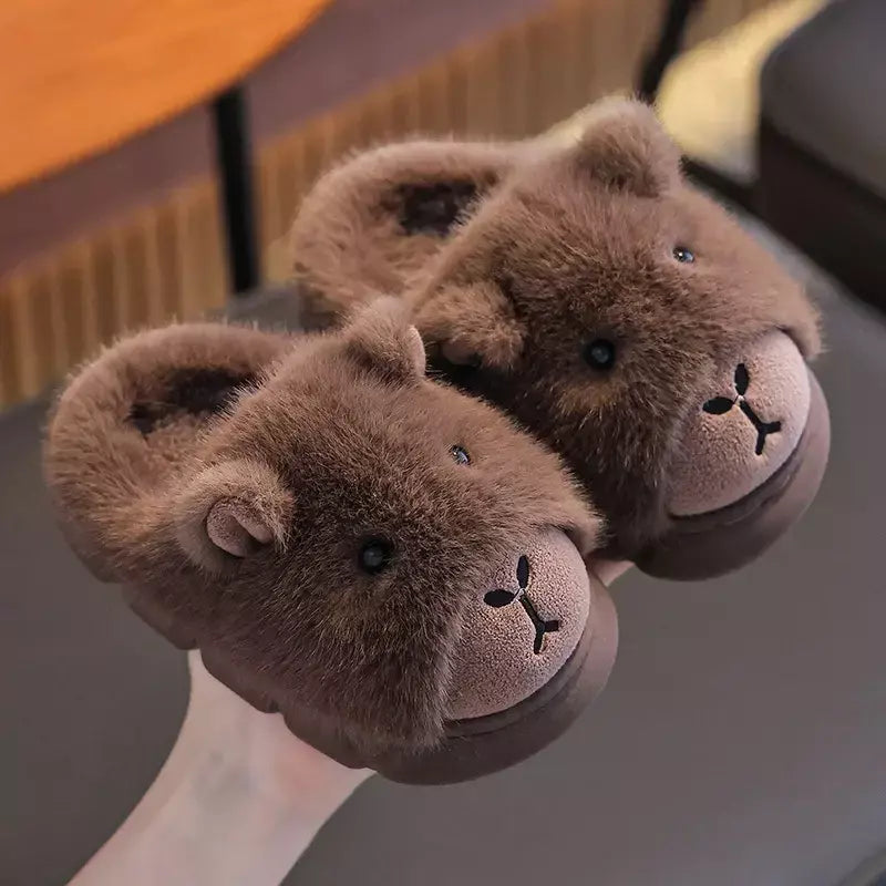Capivara crianças chinelos 2025 inverno novo bonito fofo algodão sapatos de chão mulher quente interior dos desenhos animados piso de pelúcia casa chinelos
