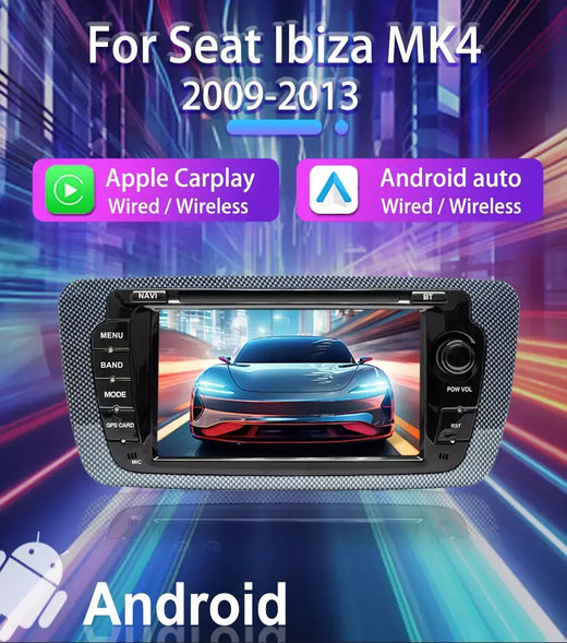 Rádio automotivo sem fio carplay android auto para seat ibiza 6j 2009 - 2013 4g wifi multimídia navegação gps 2din 7 "unidade principal estéreo
